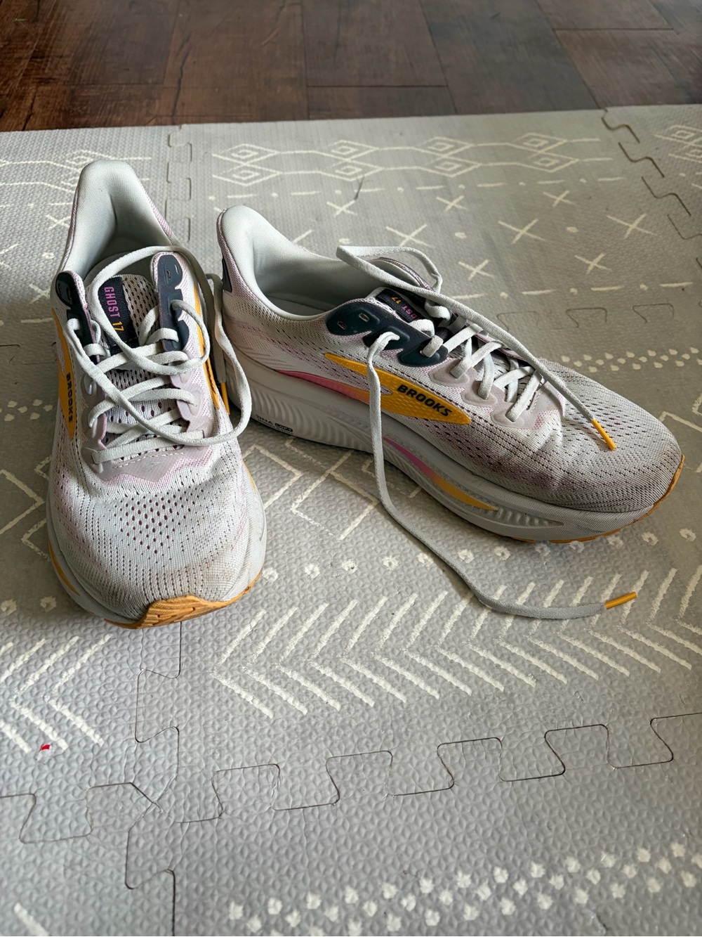 Brooks Running Shoes - White with Pink & Yellow Accents